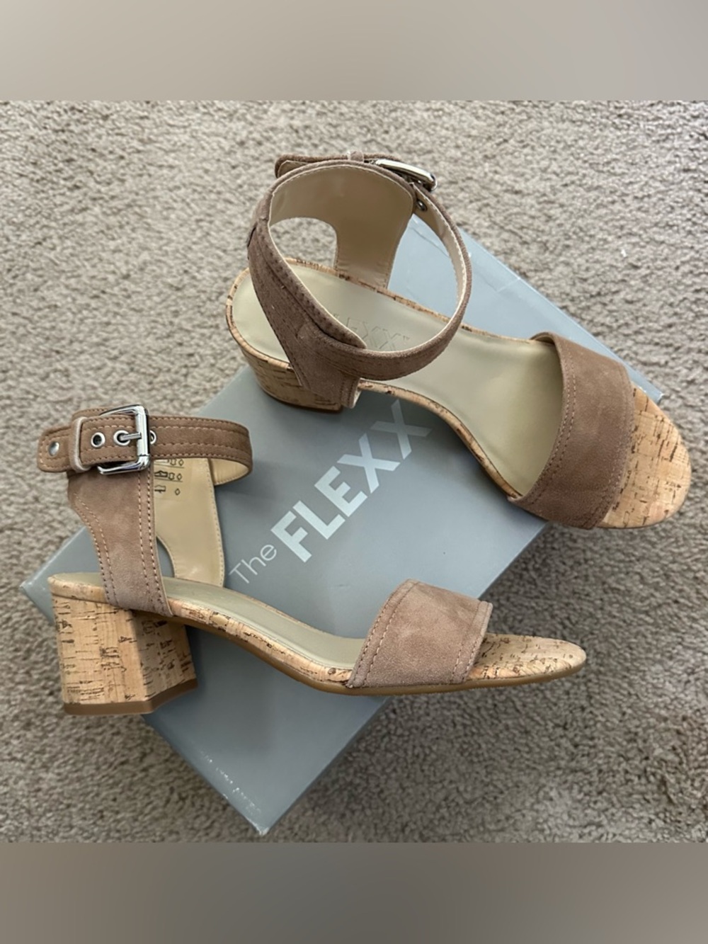 NWB TGIF Mud Suede & Cork Stacked Heel by The Flexx